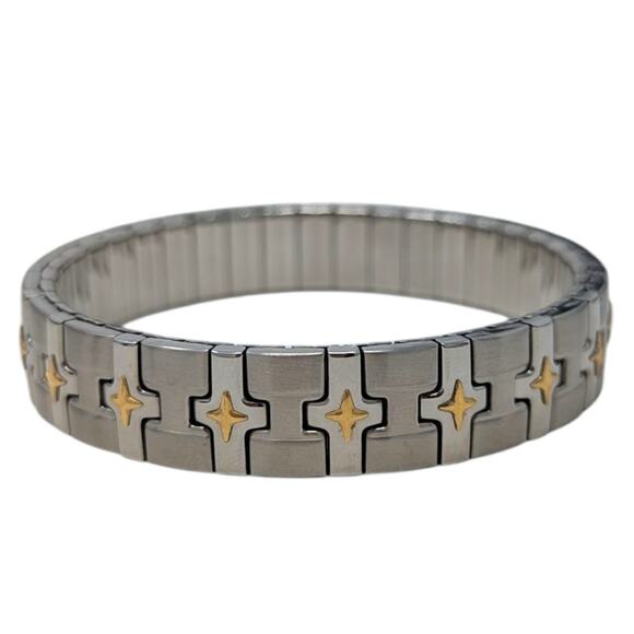 MiLor Italy Stainless Steel & 18K Gold Stretch Bracelet – 8", 23.69g - Picture 1 of 6
